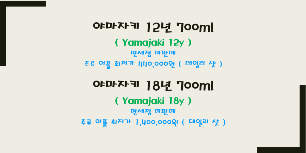 야마자키 12년 가격 야마자키 18년 가격 면세점 비교 - 은우네 블로그